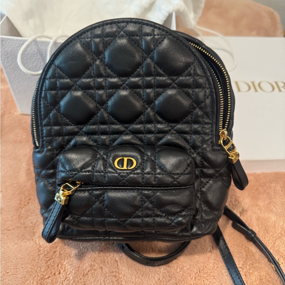 Dior Black Quilted Backpack with Gold Accents